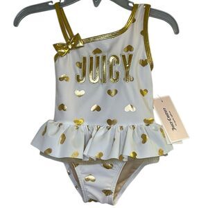 Juicy Couture Baby Girl Golden Hearts One Piece Swimsuit NEW Size 12 Month